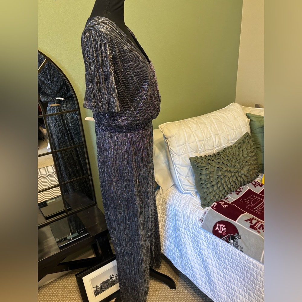 NEW NWT Banana Republic XL Metallic wide leg Jumpsuit V-neck Pants - Picture 8 of 16